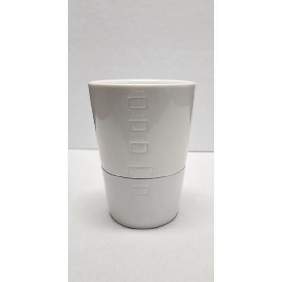2012 Starbucks Two Ceramic Stackable Measuring Cups White Embossed Mermaid Logo - Picture 3 of 6
